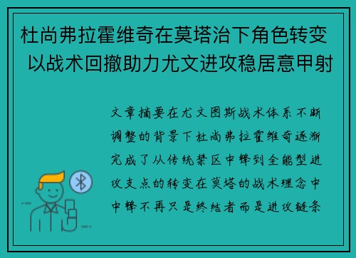杜尚弗拉霍维奇在莫塔治下角色转变 以战术回撤助力尤文进攻稳居意甲射手榜前列